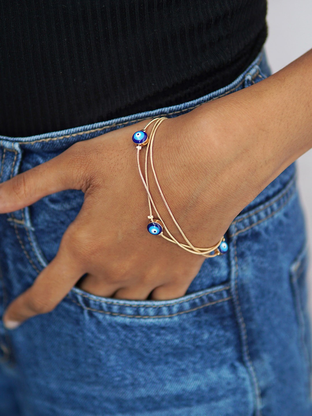 

Ayesha Women Gold-Plated & Blue Evil Eye Charm Bracelet