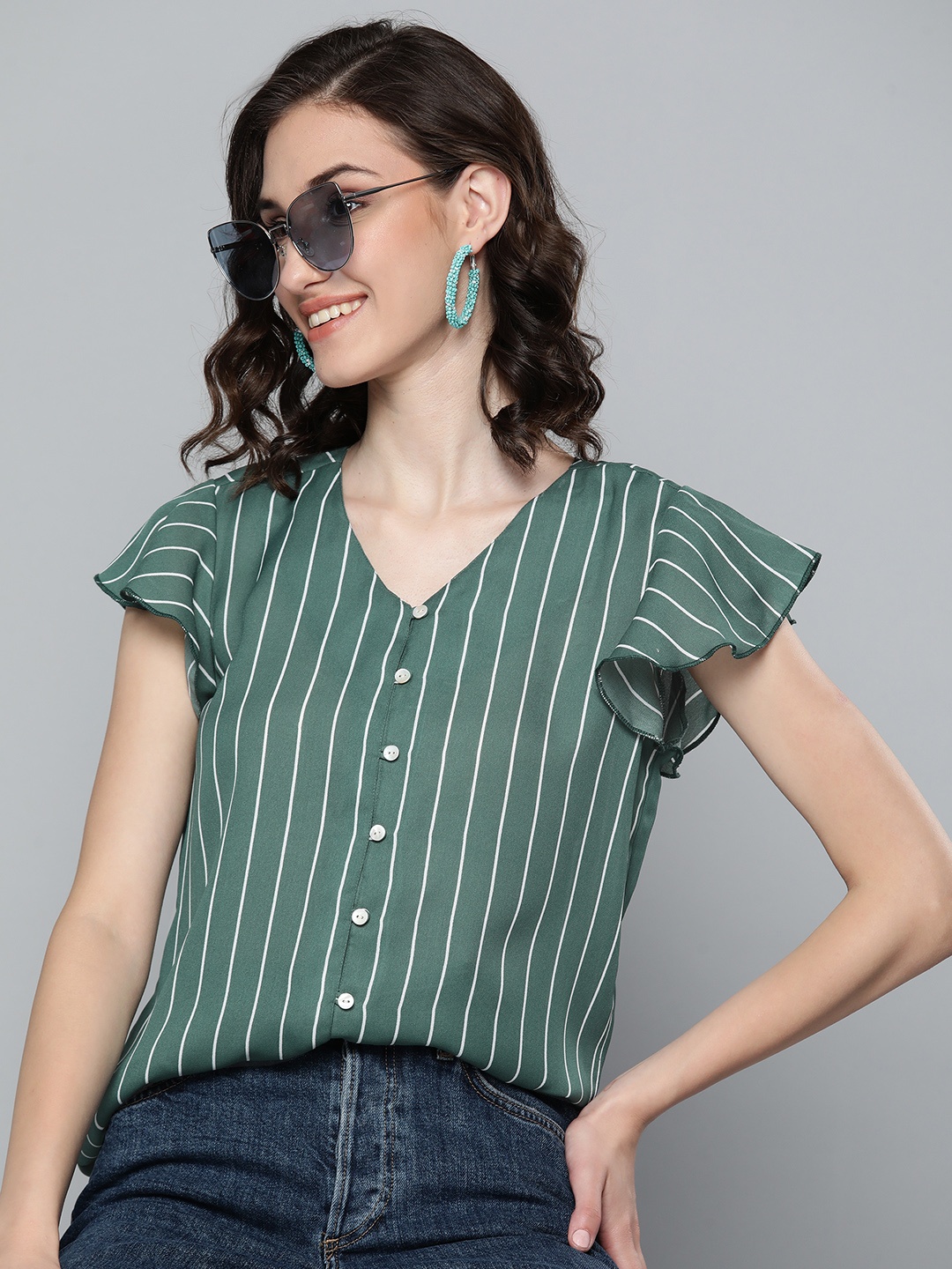 

HERE&NOW Women Blue & White Striped Top