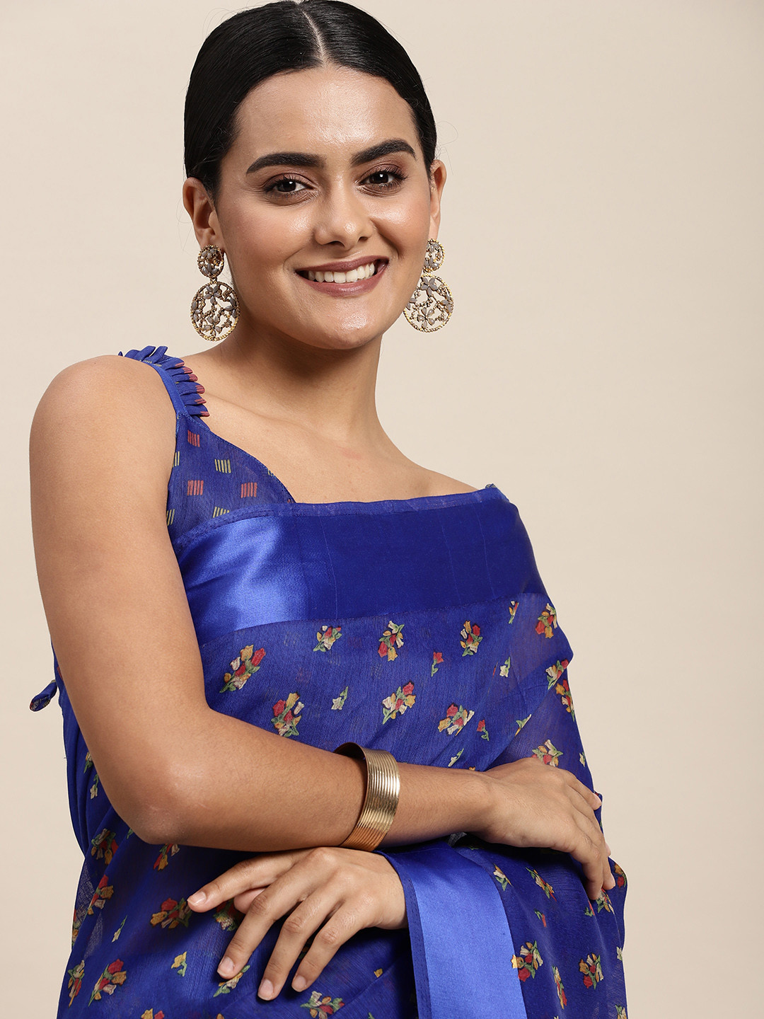 

Saree mall Blue Floral Print Silk Cotton Saree