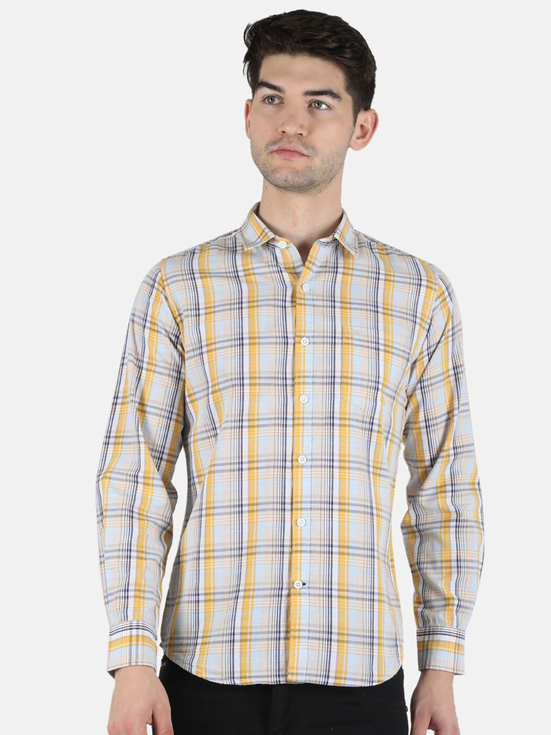 

Monte Carlo Men Yellow Classic Tartan Checks Checked Casual Shirt