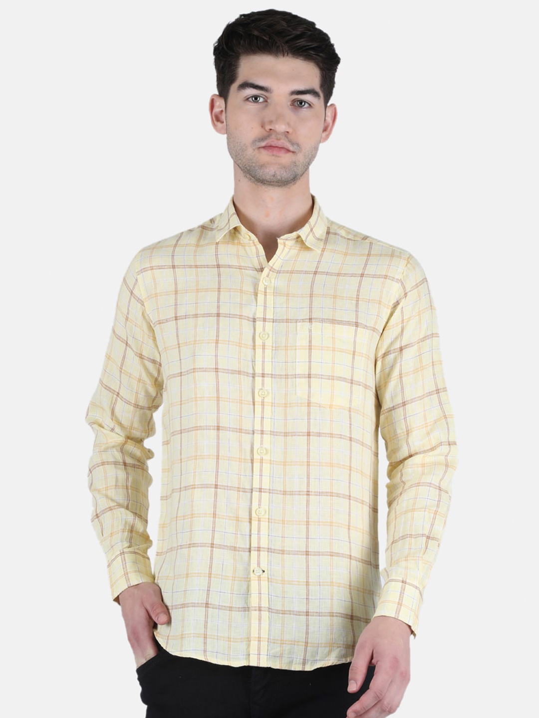 

Monte Carlo Men Orange Classic Checked Casual Shirt