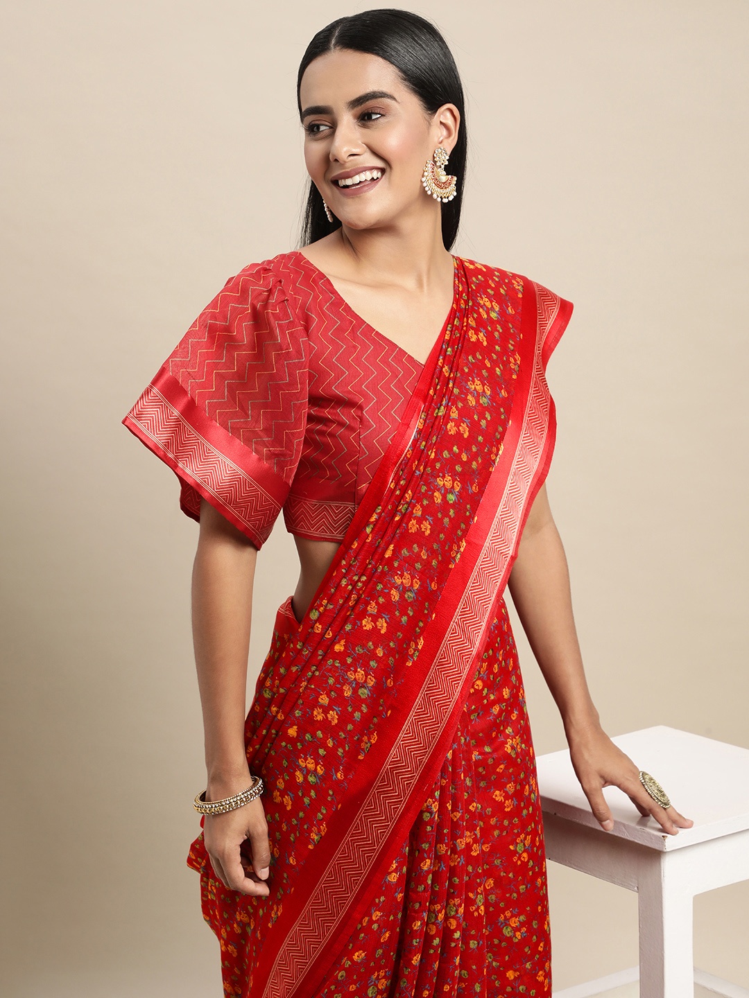 

Saree mall Maroon & Yellow Floral Printed Banarasi Sarees