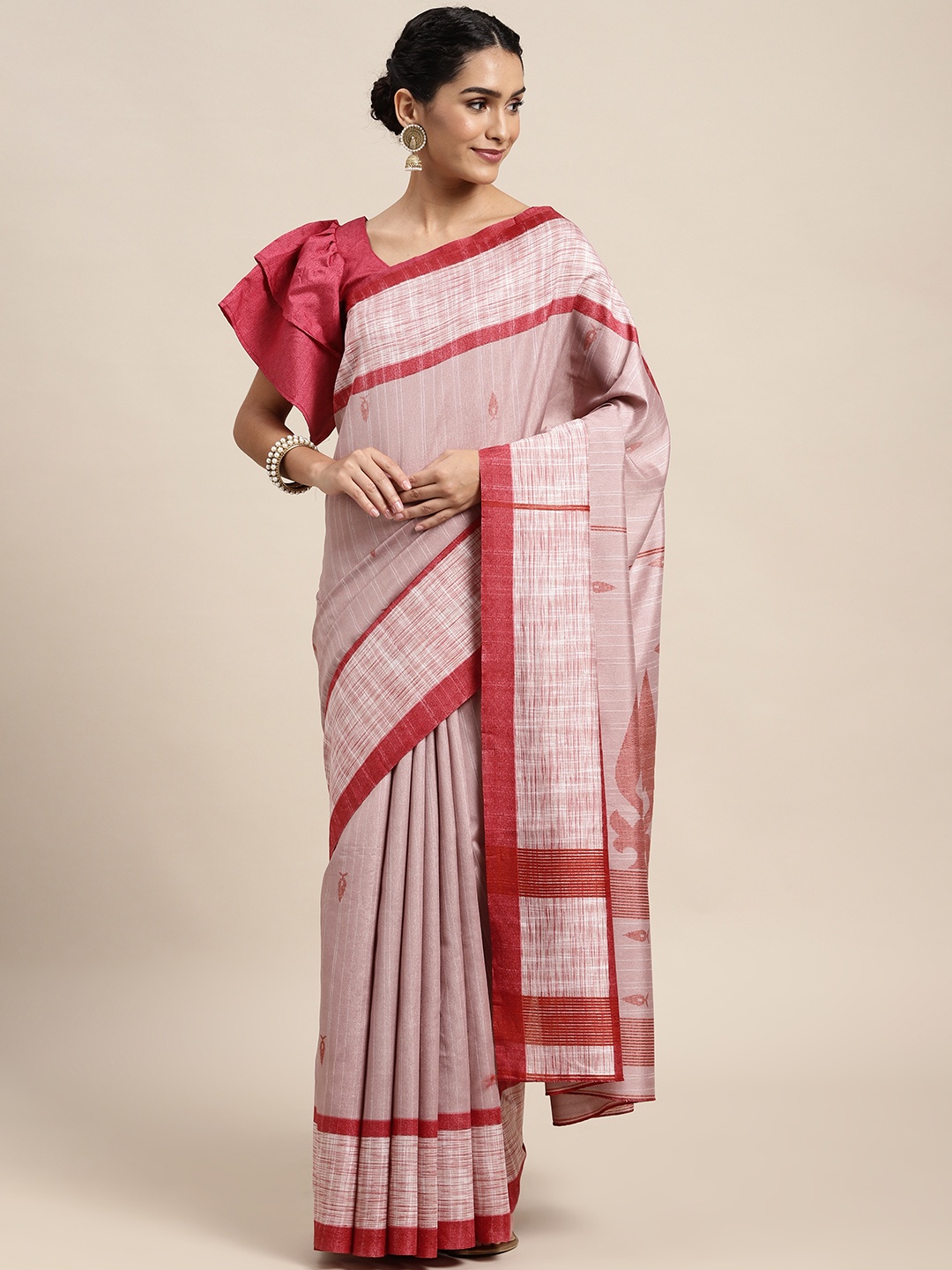 

Saree mall Pink & White Woven Design Sarees