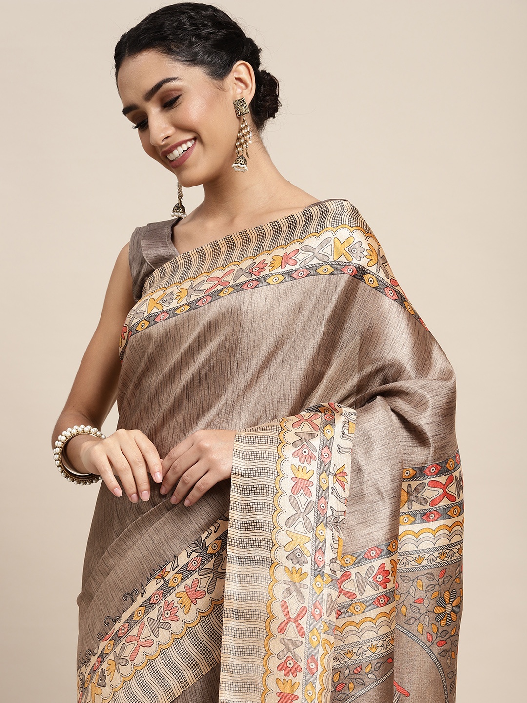 

Saree mall Grey & Black Striped Sarees