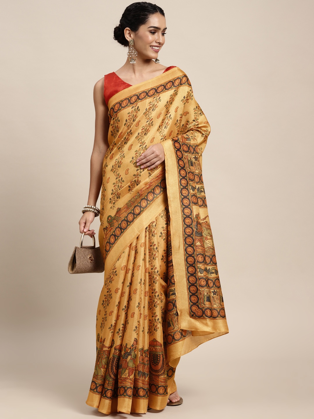 

Saree mall Beige & Green Ethnic Motifs Print Sarees