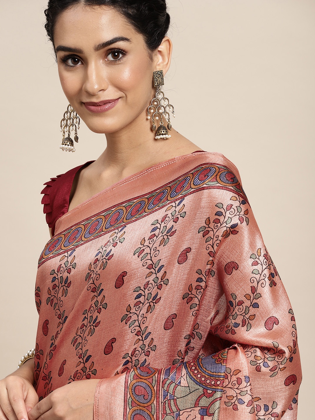 

Saree mall Pink & Blue Ethnic Motifs Print Sarees