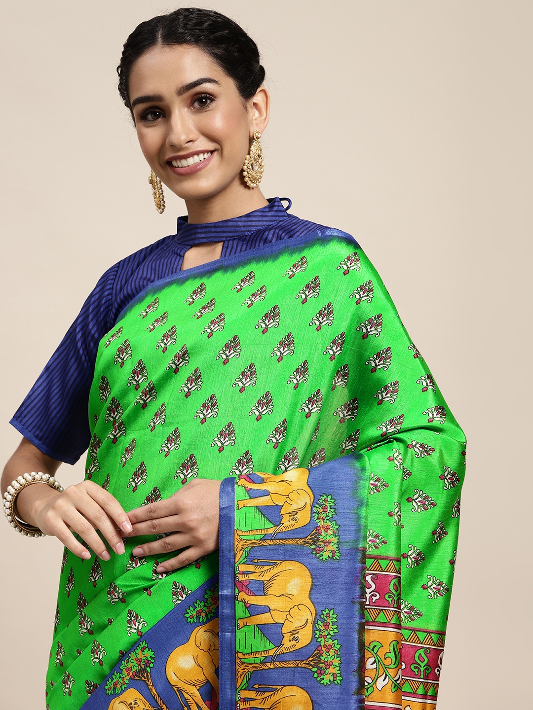 

Saree mall Green & Blue Ethnic Motifs Printed Sarees