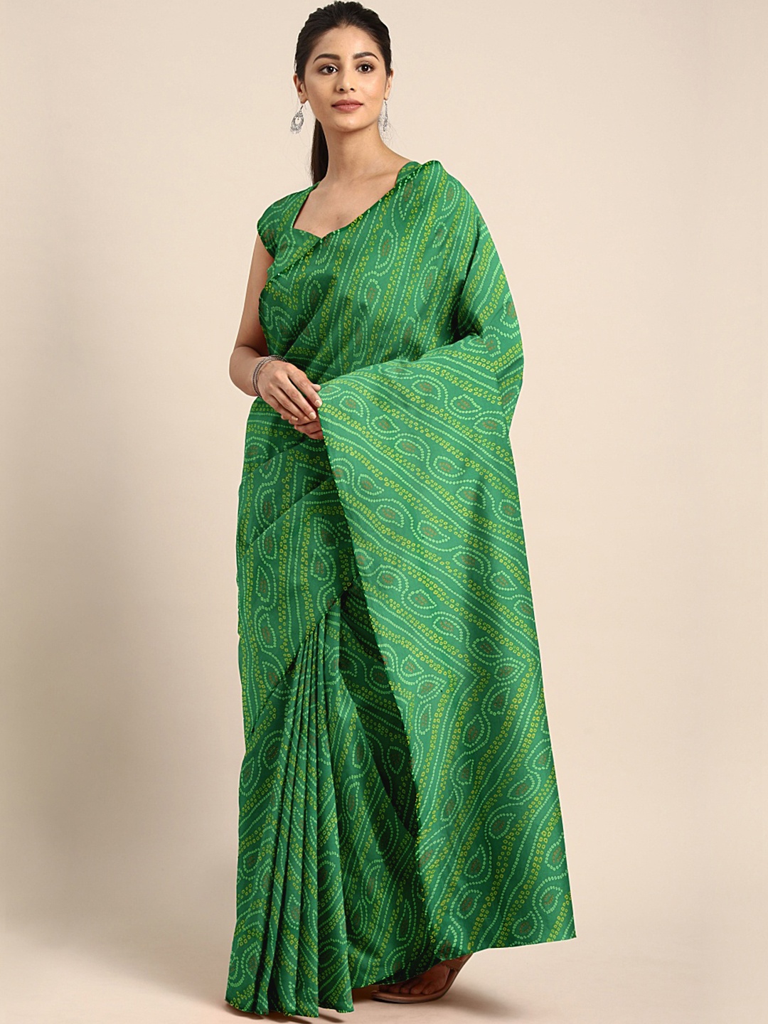 

KALINI Green & White Bandhani Saree
