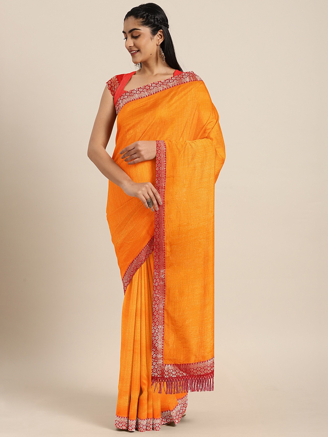 

KALINI Mustard & Red Art Silk Saree