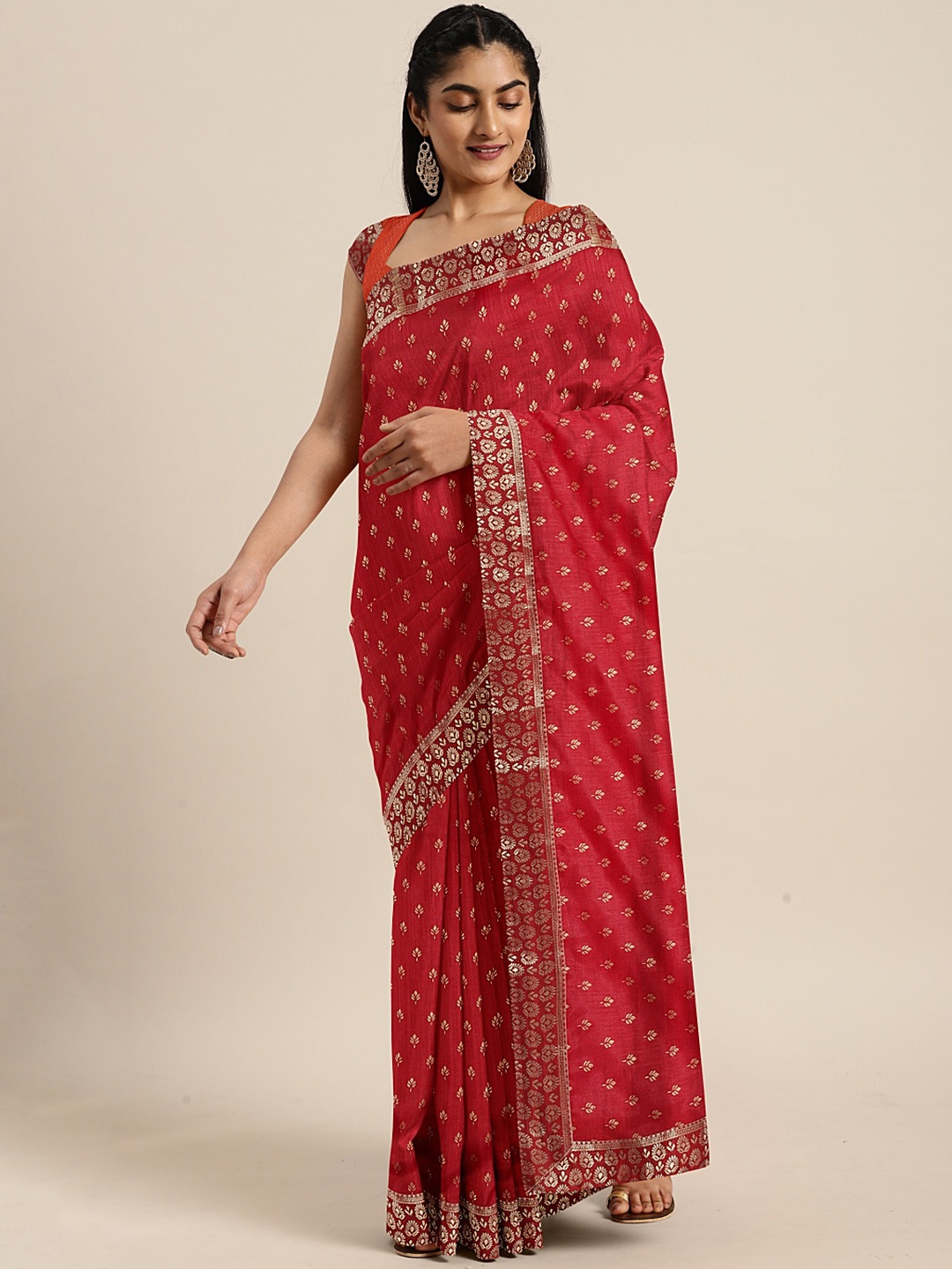 

KALINI Maroon & Golden Ethnic Motifs Zari Art Silk Bhagalpuri Saree