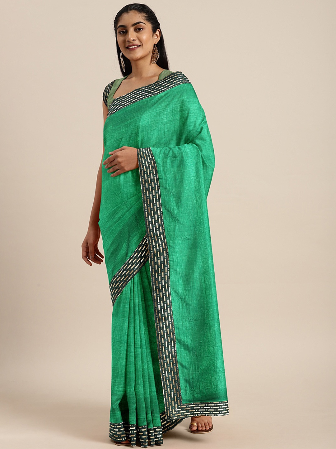 

KALINI Green & Black Zari Art Silk Bhagalpuri Saree