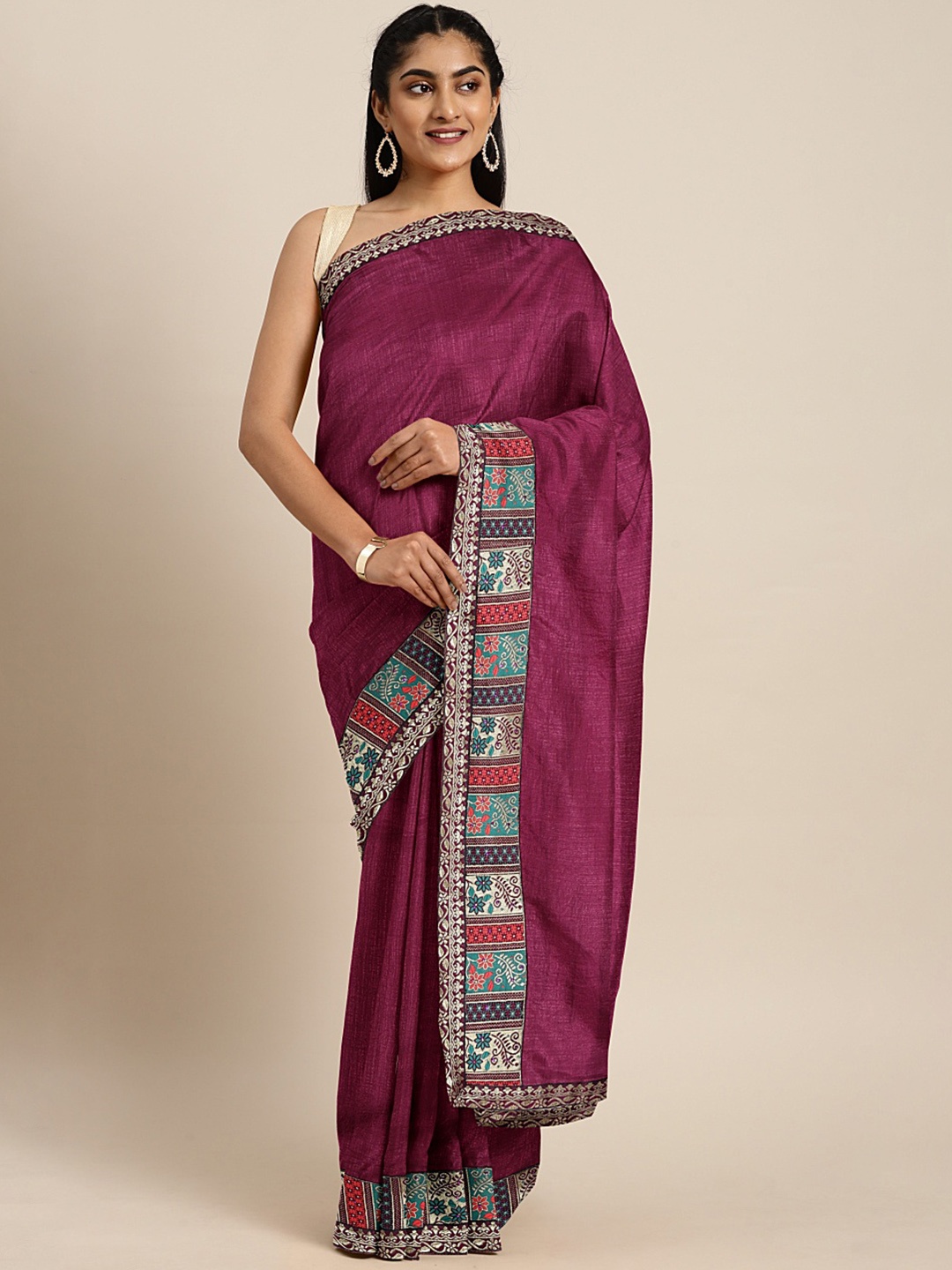 

KALINI Burgundy Art Silk Bhagalpuri Saree