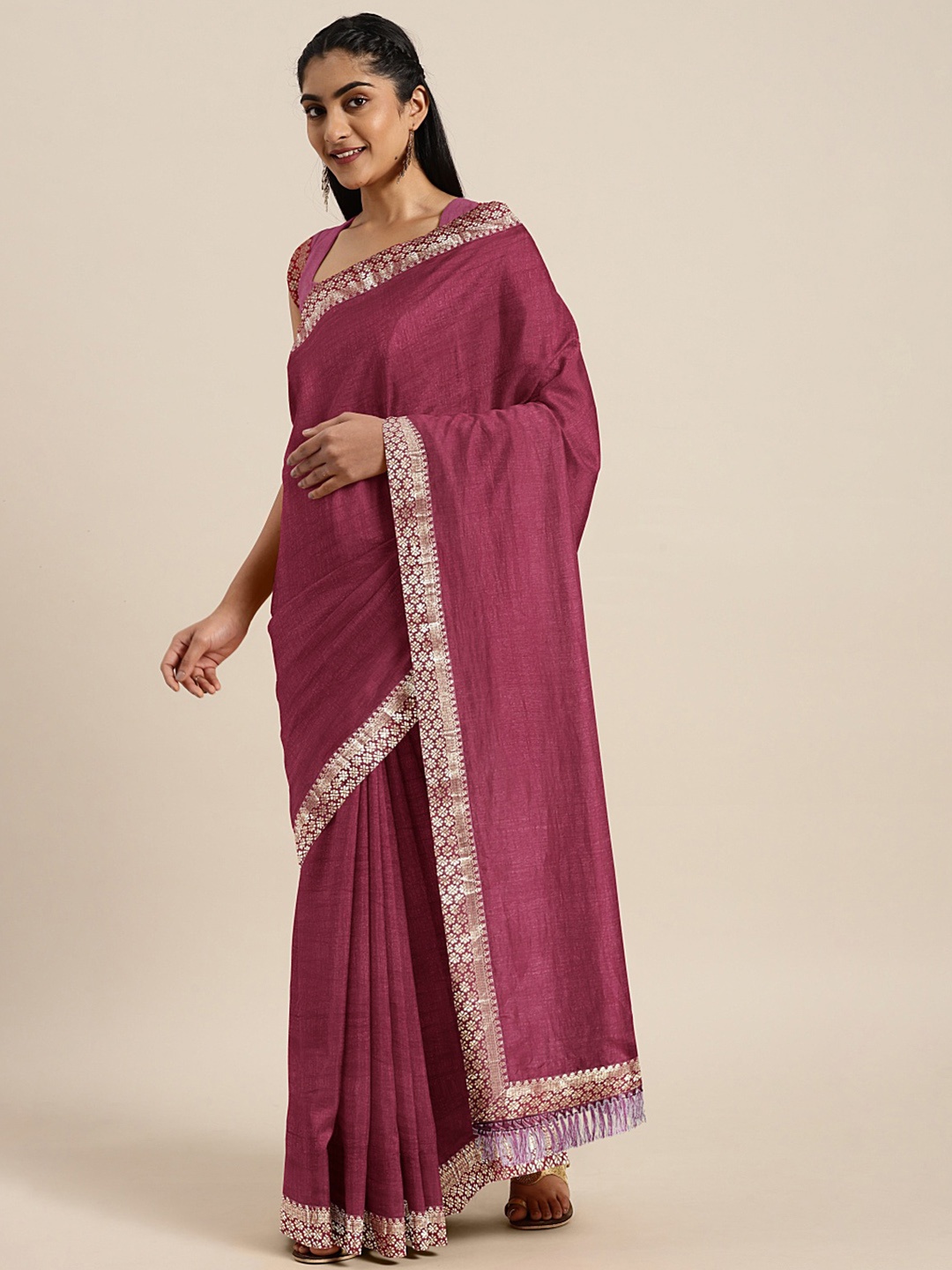 

KALINI Burgundy Zari Art Silk Saree