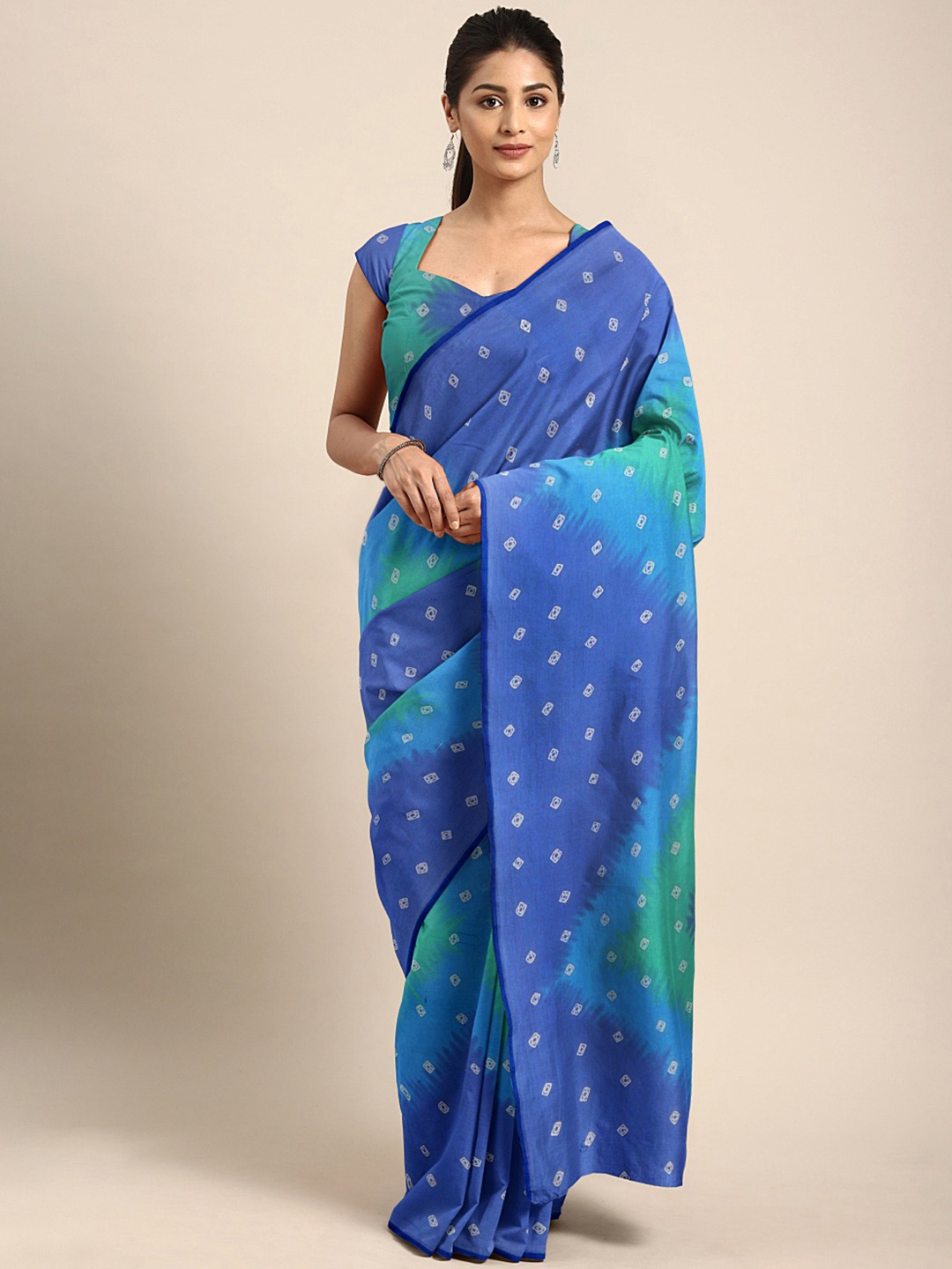 

KALINI Blue & Green Bandhani Print Saree