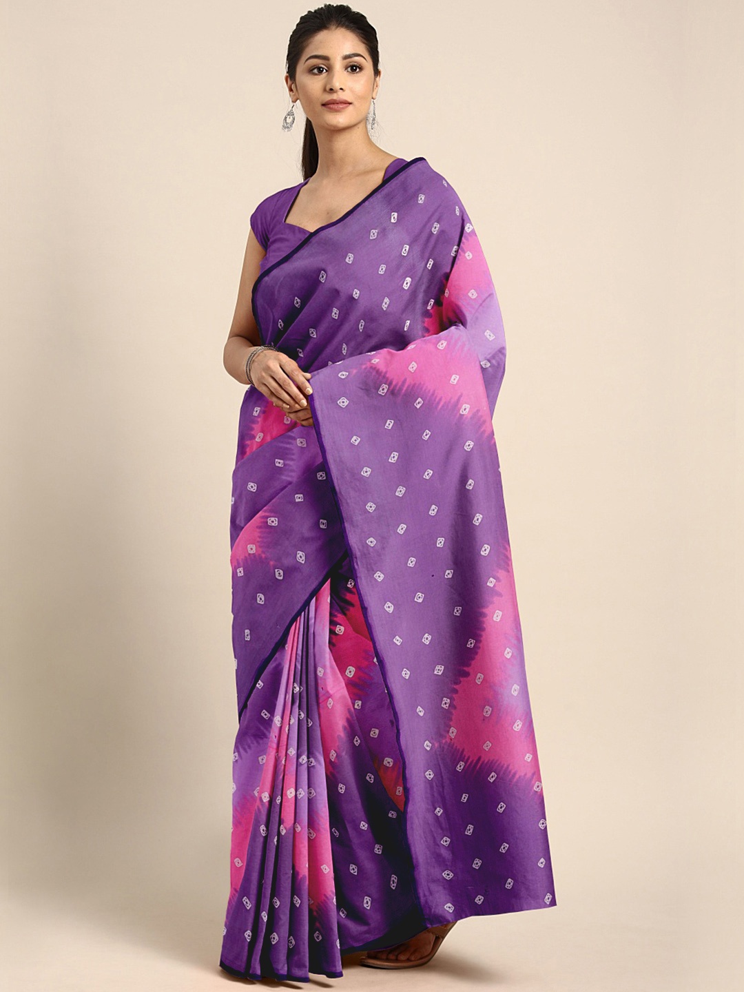 

KALINI Pink & Purple Bandhani Print Saree