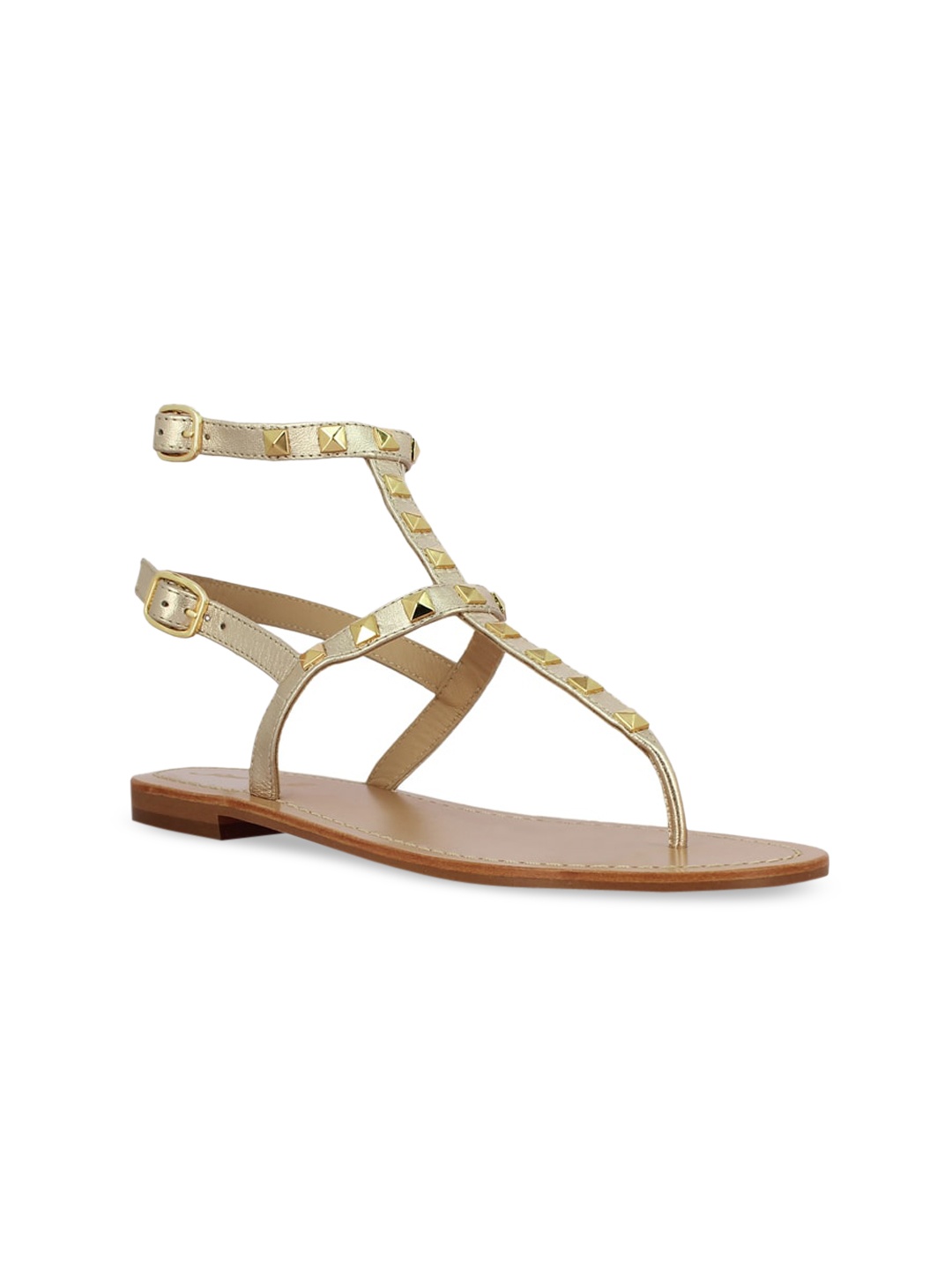 

Saint G Women Gunmetal-Toned Open Toe Flats, Metallic
