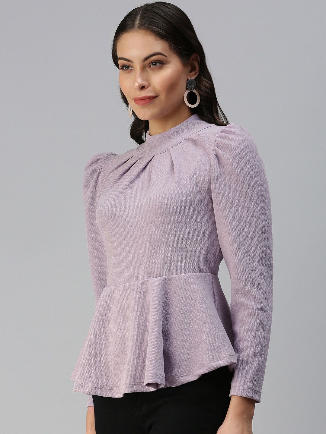 

Kryptic Women Lavender Solid Peplum Top