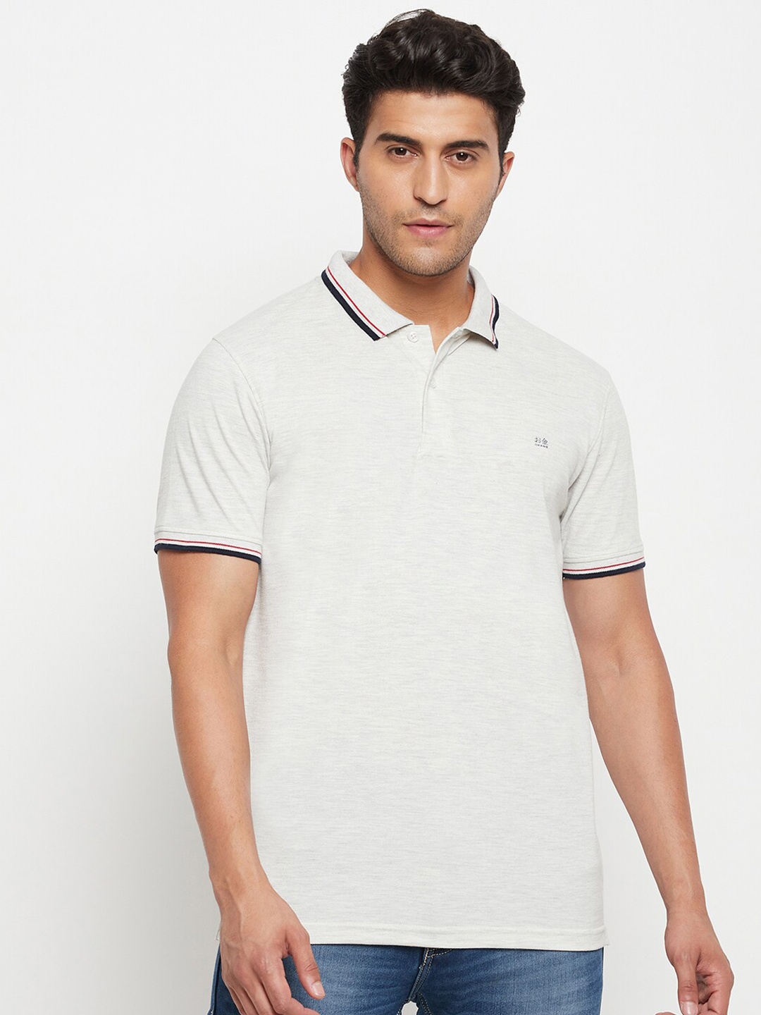 

Okane Men Grey Polo Collar T-shirt