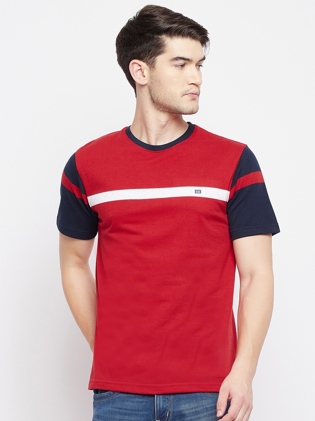 

Okane Men Red Colourblocked T-shirt