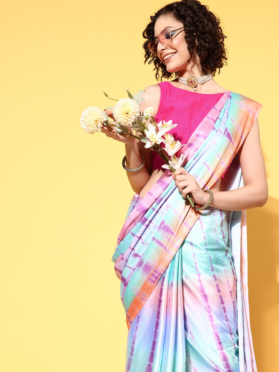 

Mitera Tie and Dye Satin Saree, Multi