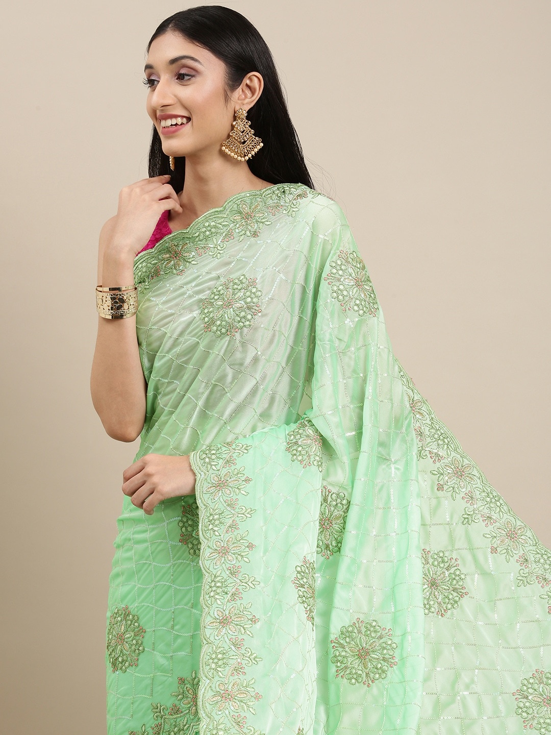 

Pothys Green Ethnic Motifs Pure Chiffon Saree