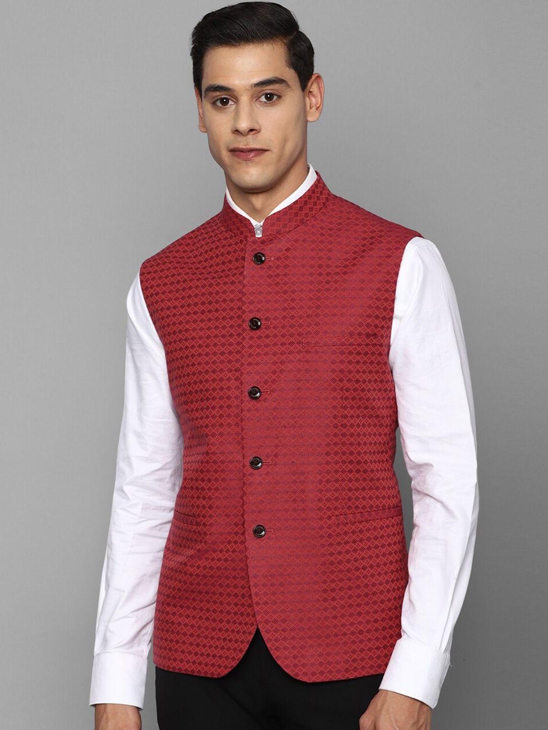 

Allen Solly Men Red Printed Nehru Jacket