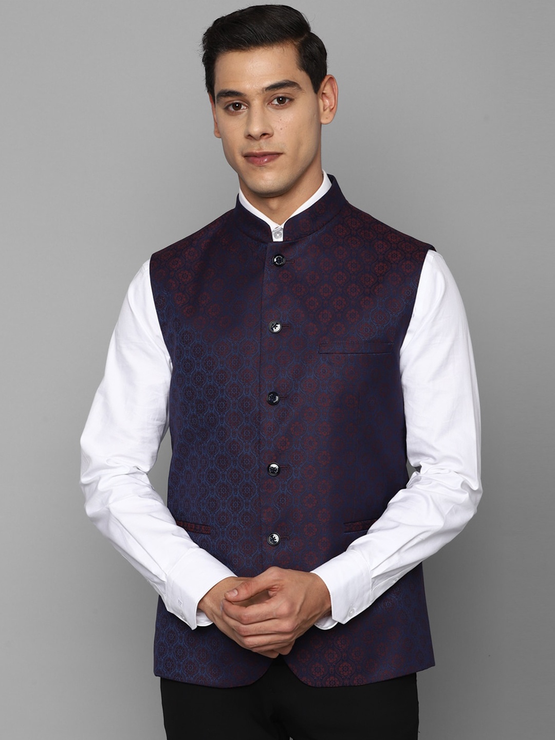 

Allen Solly Men Purple Woven Design Nehru Jackets