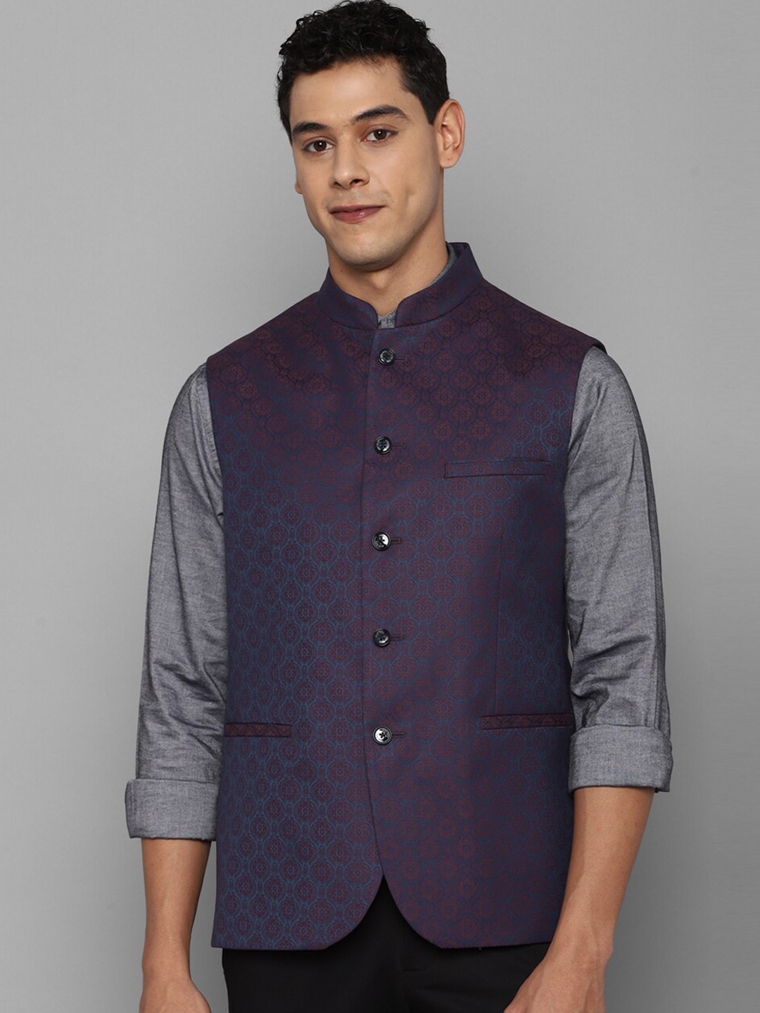 

Allen Solly Men Navy Blue printed Nehru Jackets