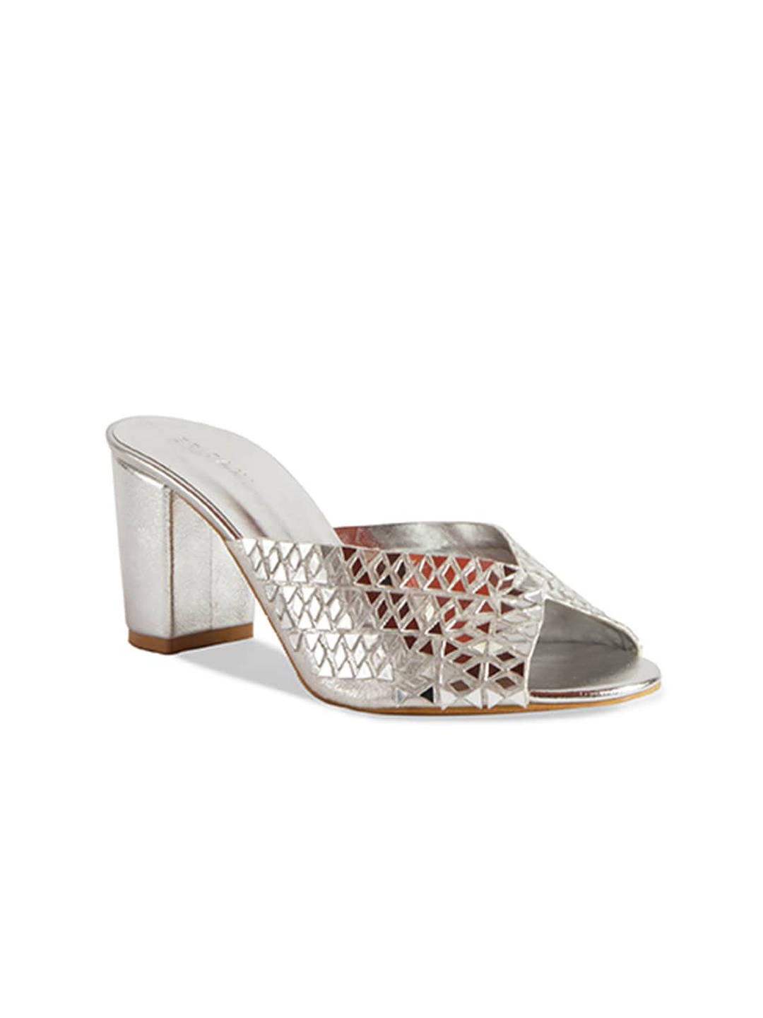 

ERIDANI Silver-Toned Embellished Block Sandals