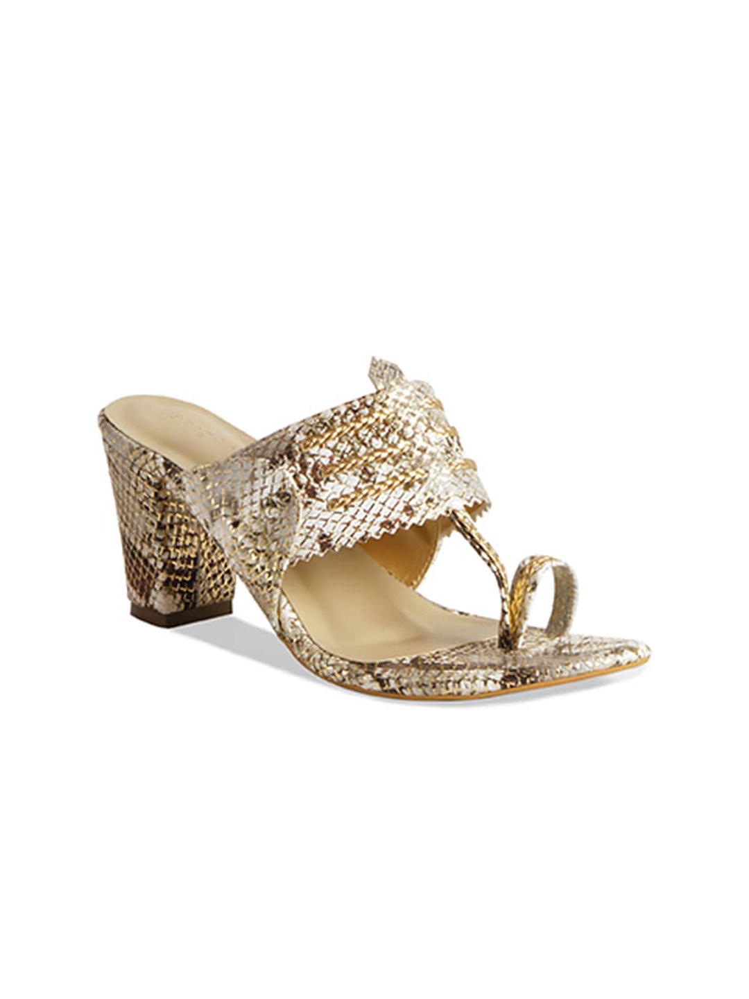 

ERIDANI Gold-Toned Block Sandals with Laser Cuts