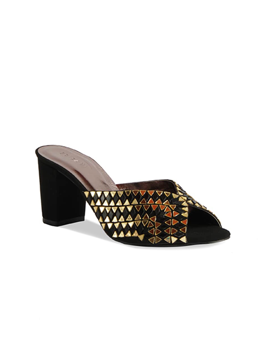 

ERIDANI Black Printed Block Mules