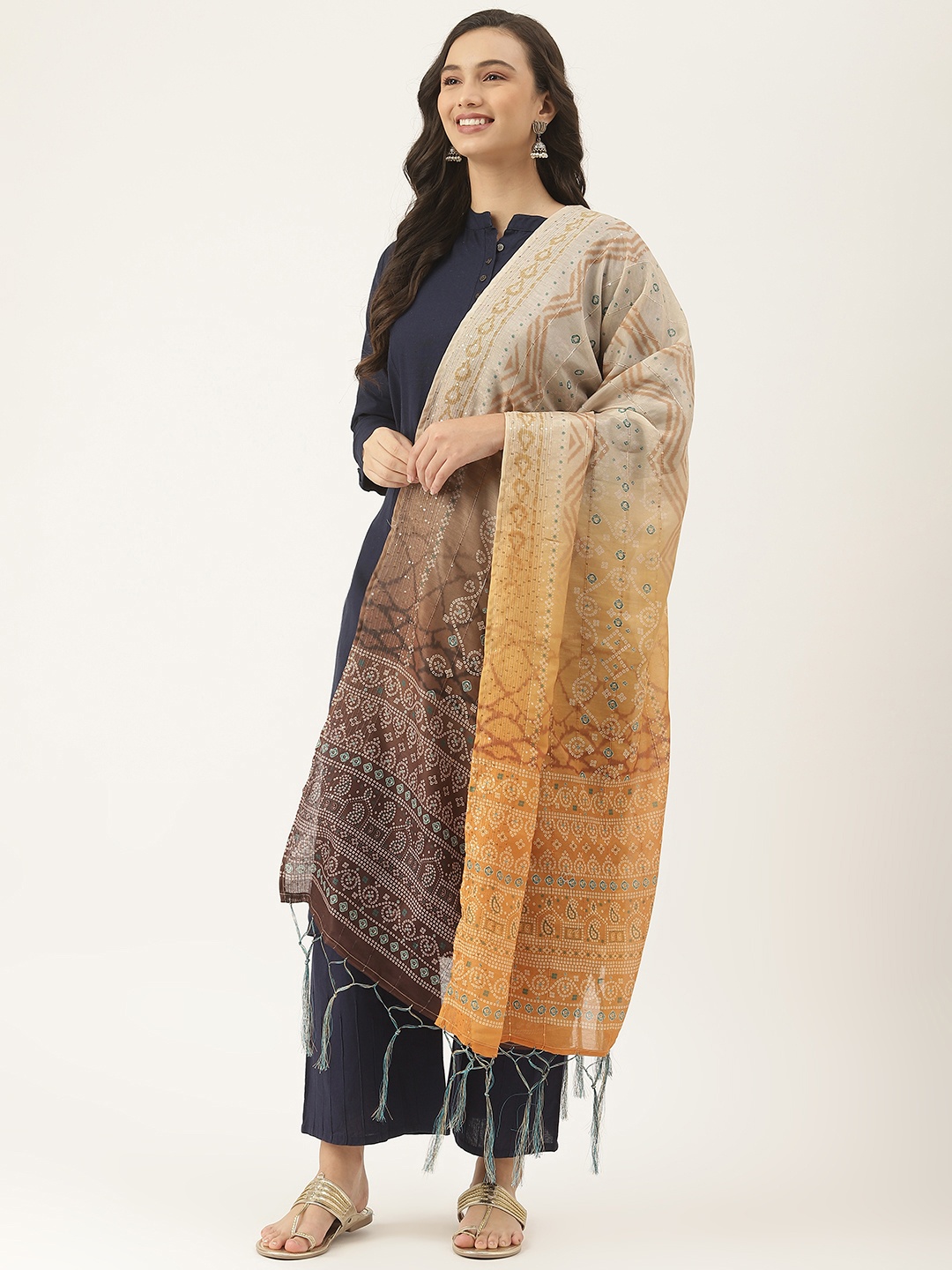 

VAABA Multicoloured Printed Bandhani Dupatta, Multi