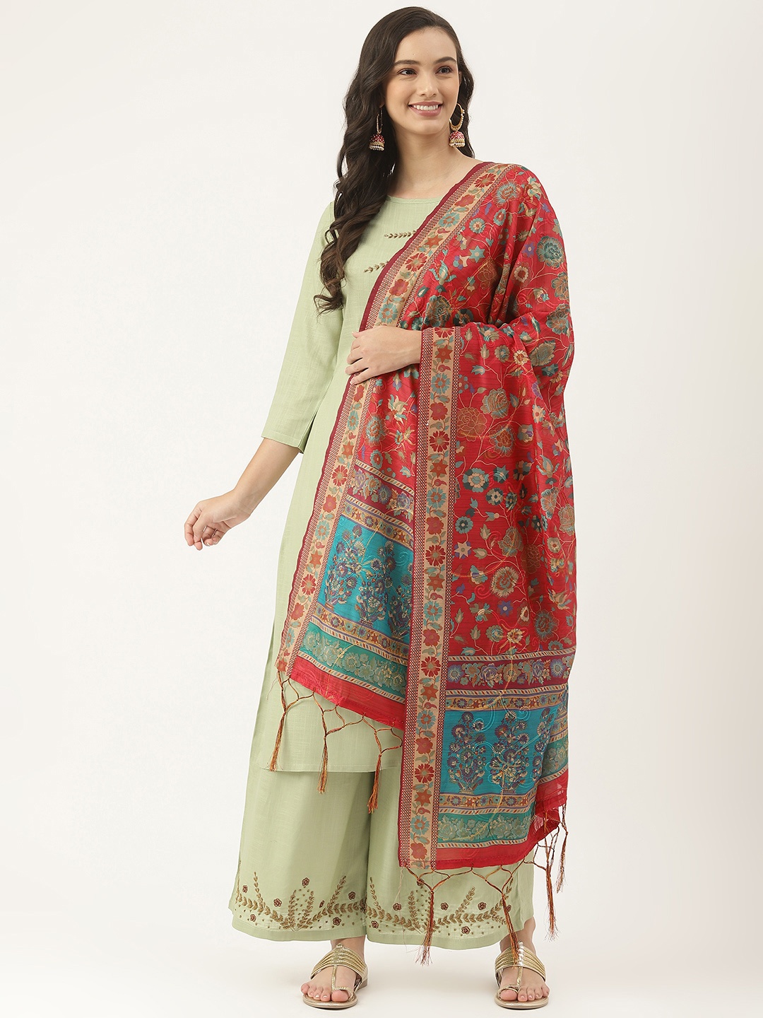 

VAABA Red & Turquoise Blue Ethnic Motifs Printed Dupatta