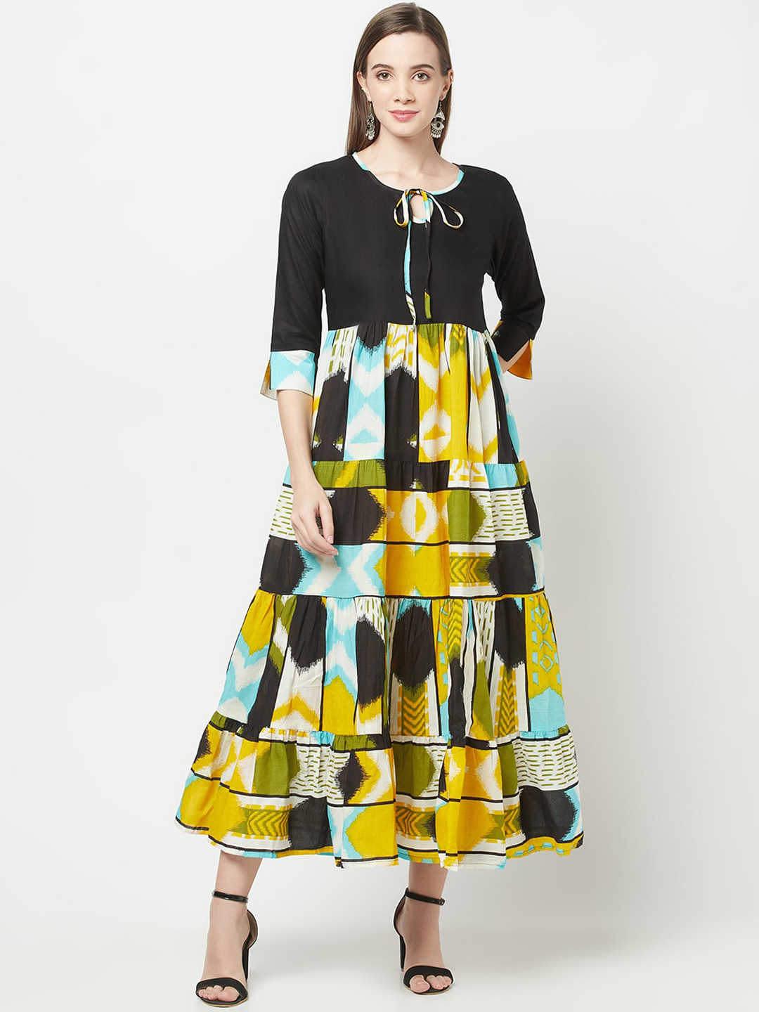 

ERISHA Women Black Printed Kurta