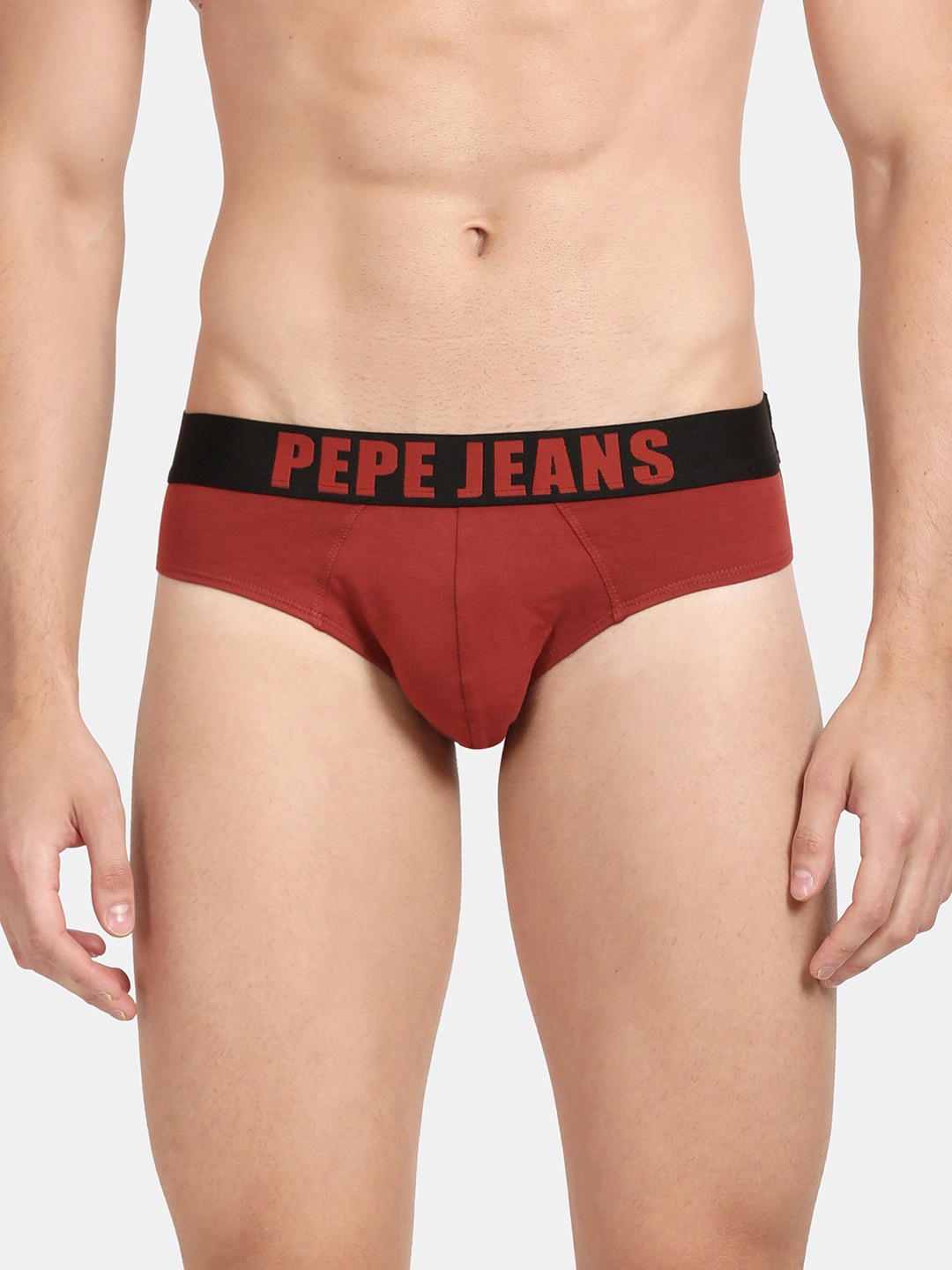 

Pepe Jeans Men Maroon & Black Solid Cotton Hipster Briefs
