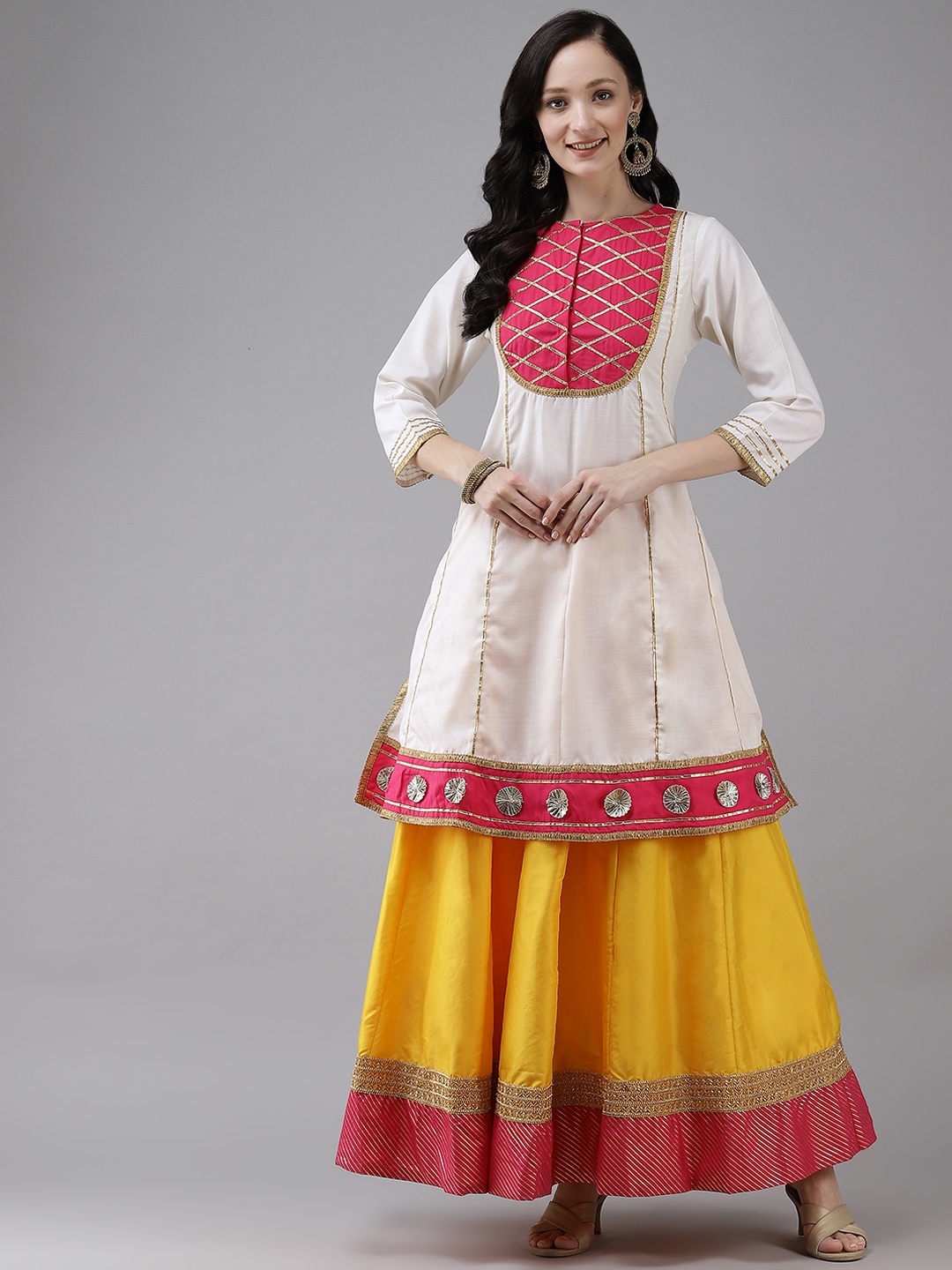 

Bhama Couture Women Off White Kurta with Skirt