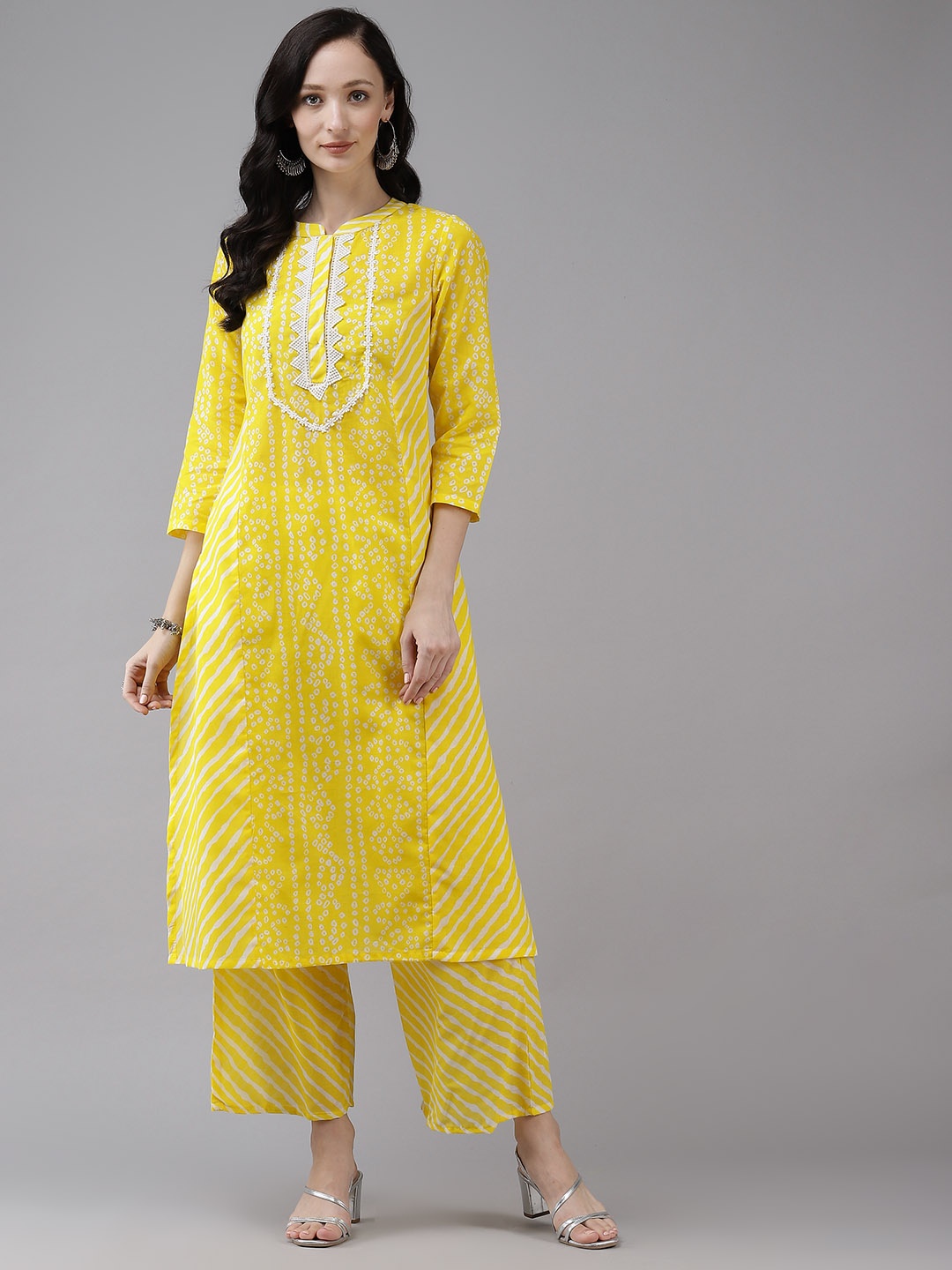 

Bhama Couture Yellow Bandhani Printed Kurta with Palazzos