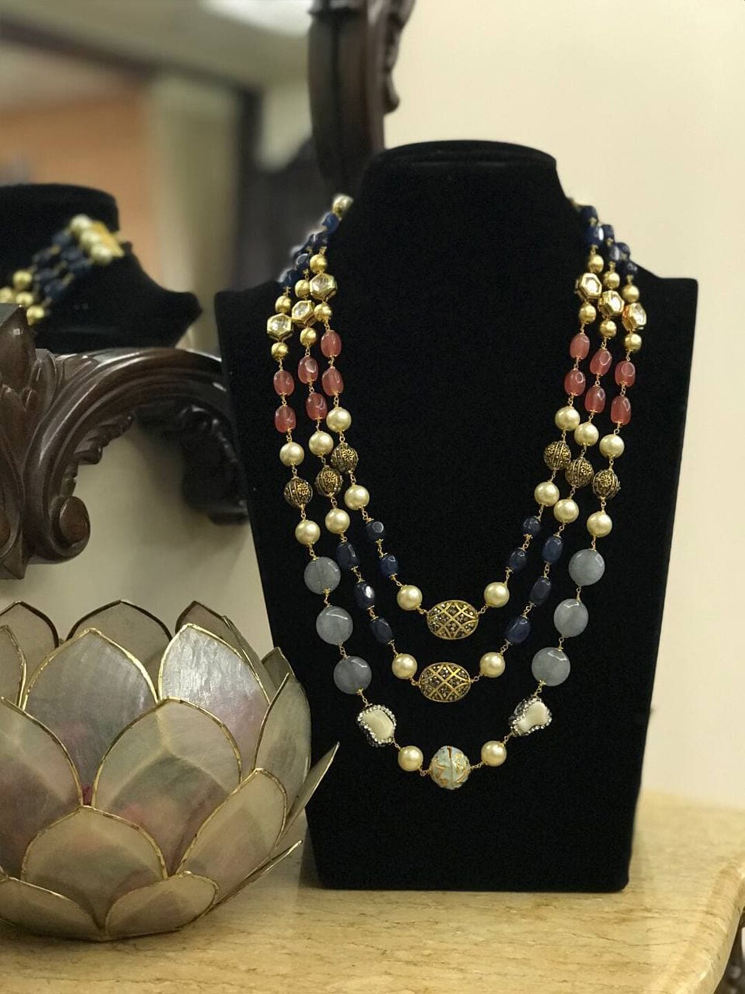 

Ishhaara Brass-Plated White & Blue Layered Necklace