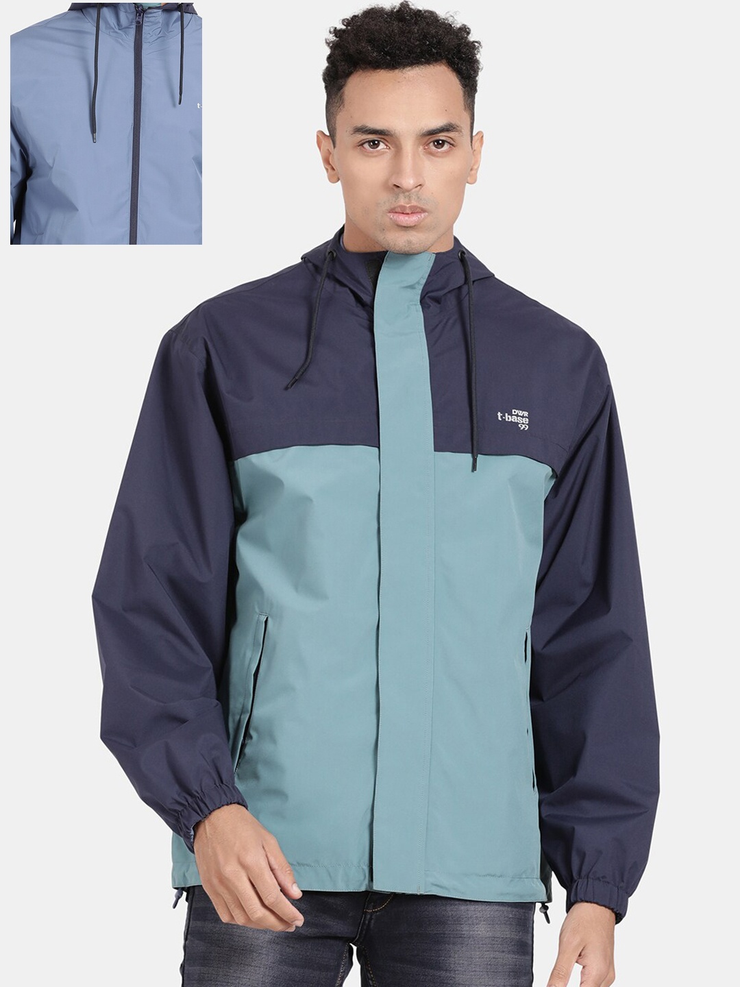 

t-base Men Blue Solid Reversible Rain Jacket