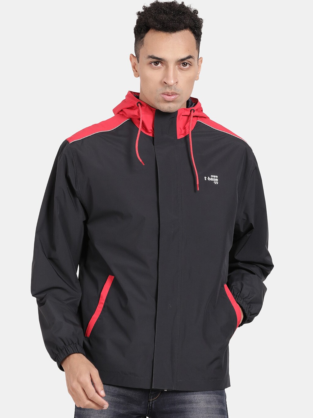 

t-base Men Navy Blue Solid Waterproof Rain Jacket