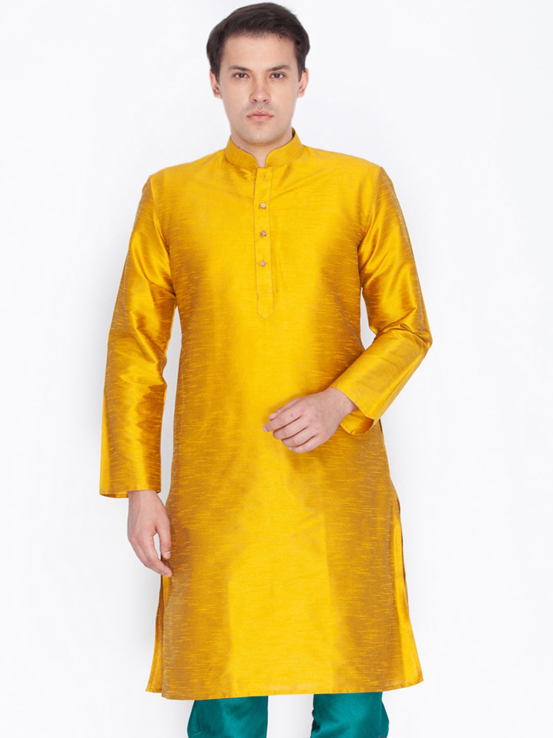 

VASTRAMAY Men Mustard Yellow Thread Work Kurta