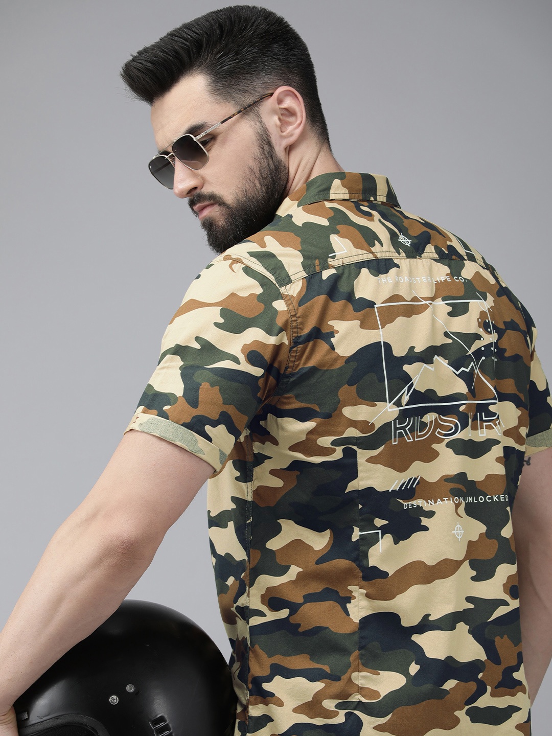 

Roadster Men Khaki Printed Casual Shirt
