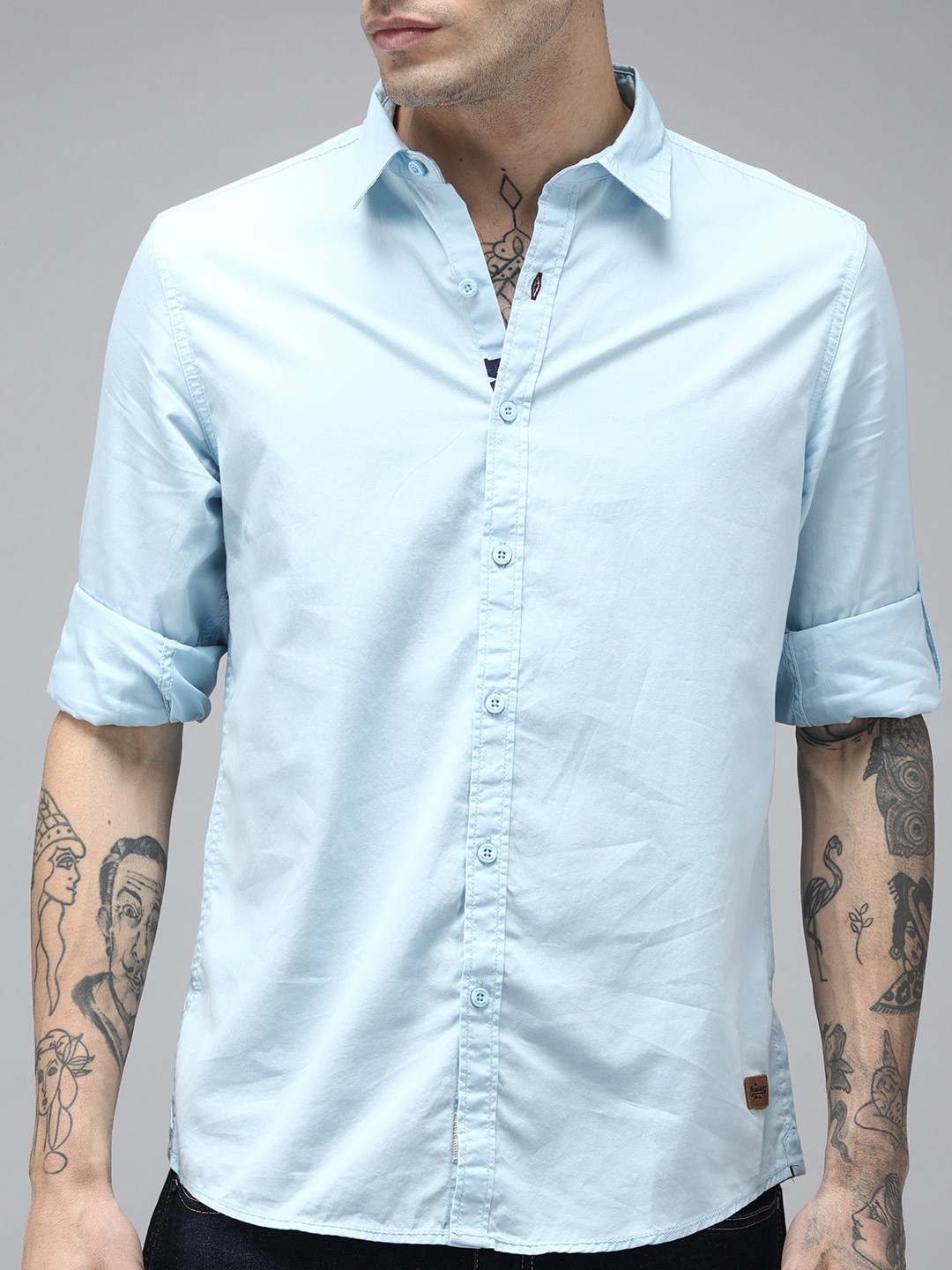

Roadster Men Blue Solid Pure Cotton Sustainable Casual Shirt