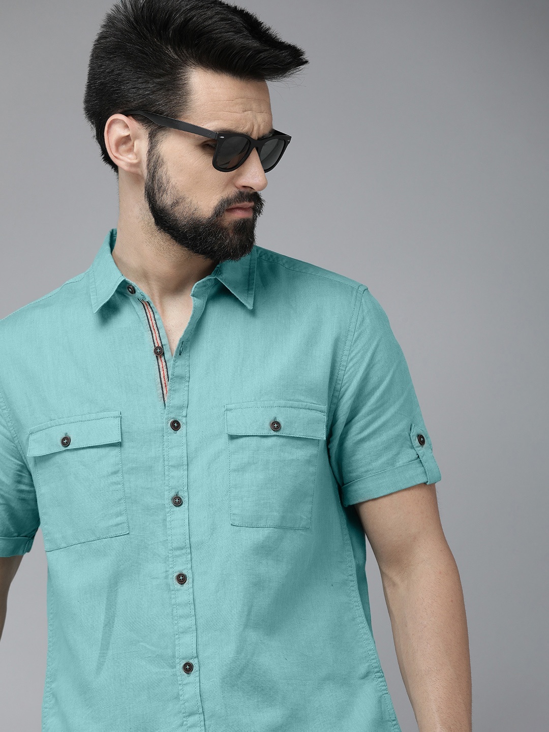 

Roadster Men Blue Linen Cotton Casual Shirt