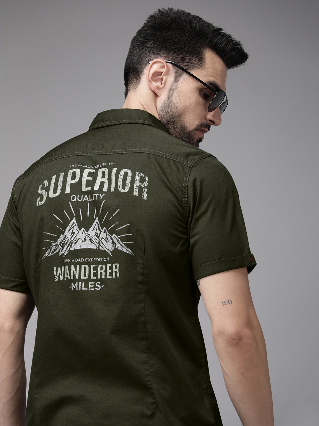 

Roadster Men Green Printed Pure Cotton Casual Shirt