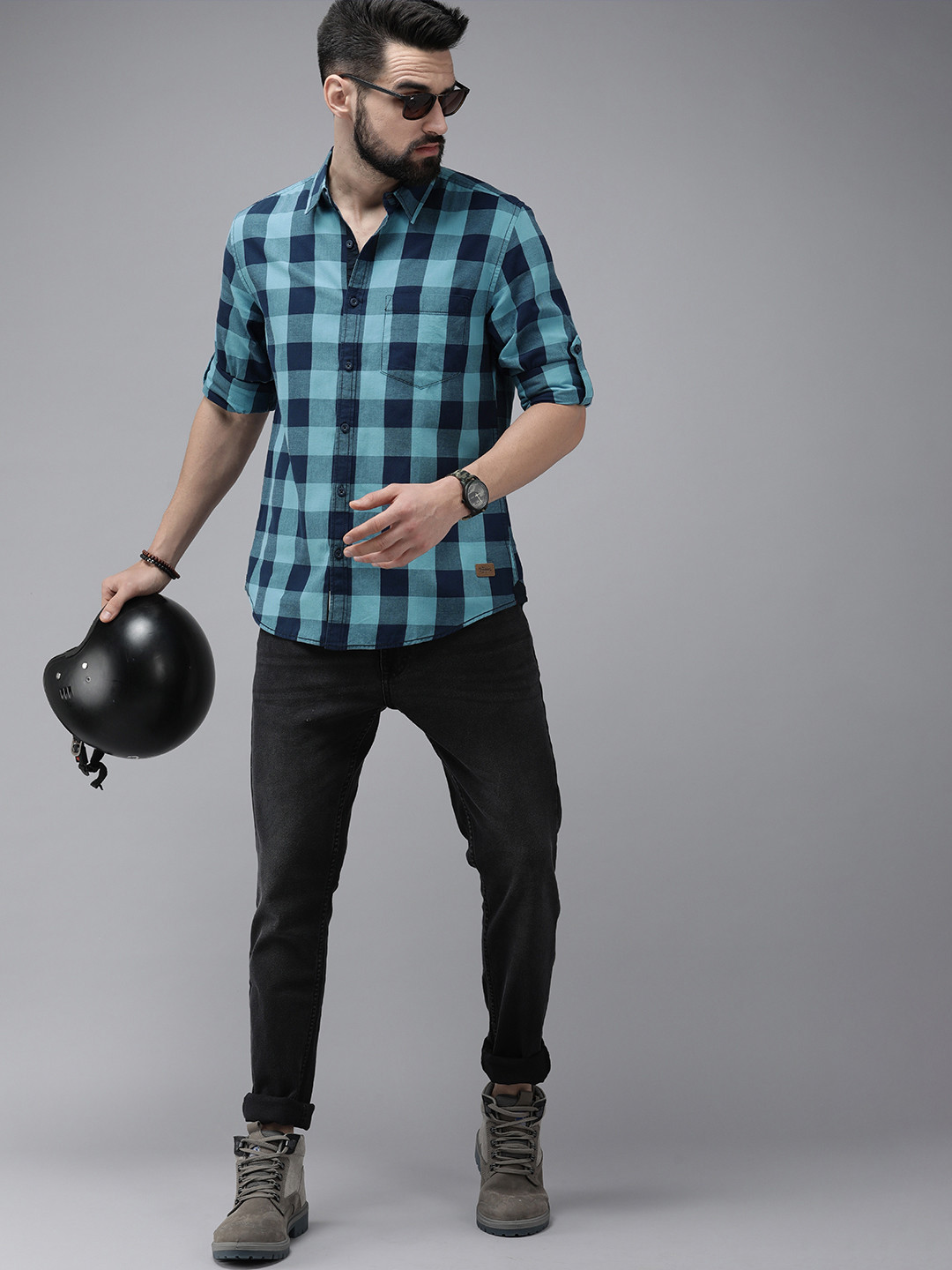 

Roadster Men Blue Buffalo Checked Pure Cotton Casual Shirt