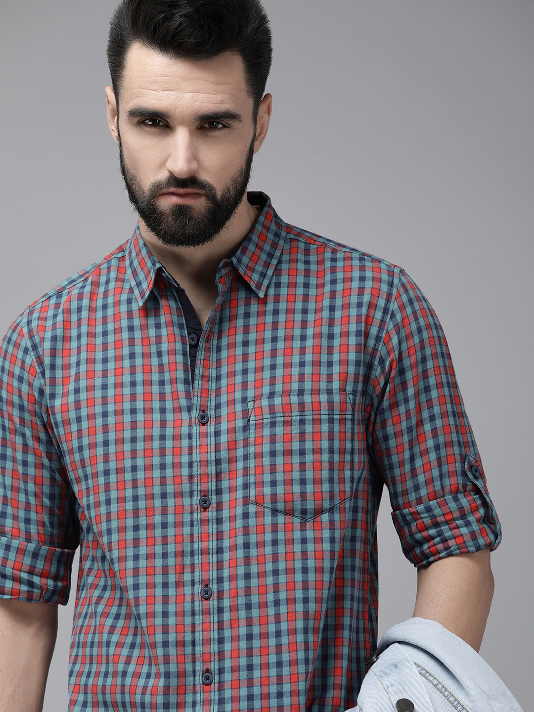 

Roadster Men Blue Checked Pure Cotton Casual Shirt