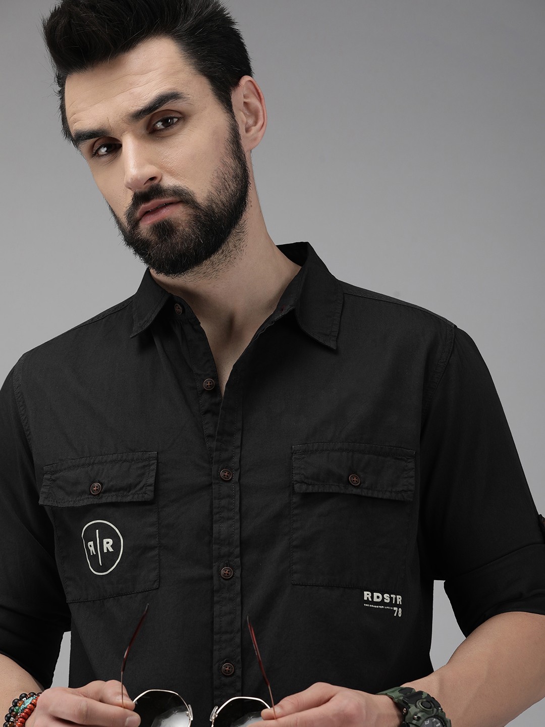 

The Roadster Lifestyle Co. Men Black Pure Cotton Printed Casual Shirt