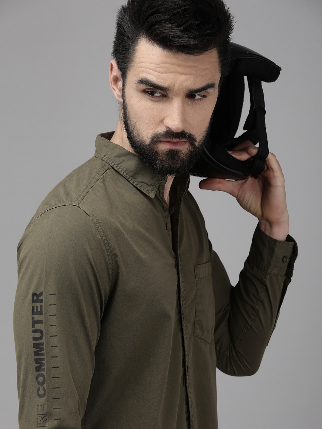 

The Roadster Lifestyle Co. Men Olive Green Pure Cotton Printed Casual Shirt