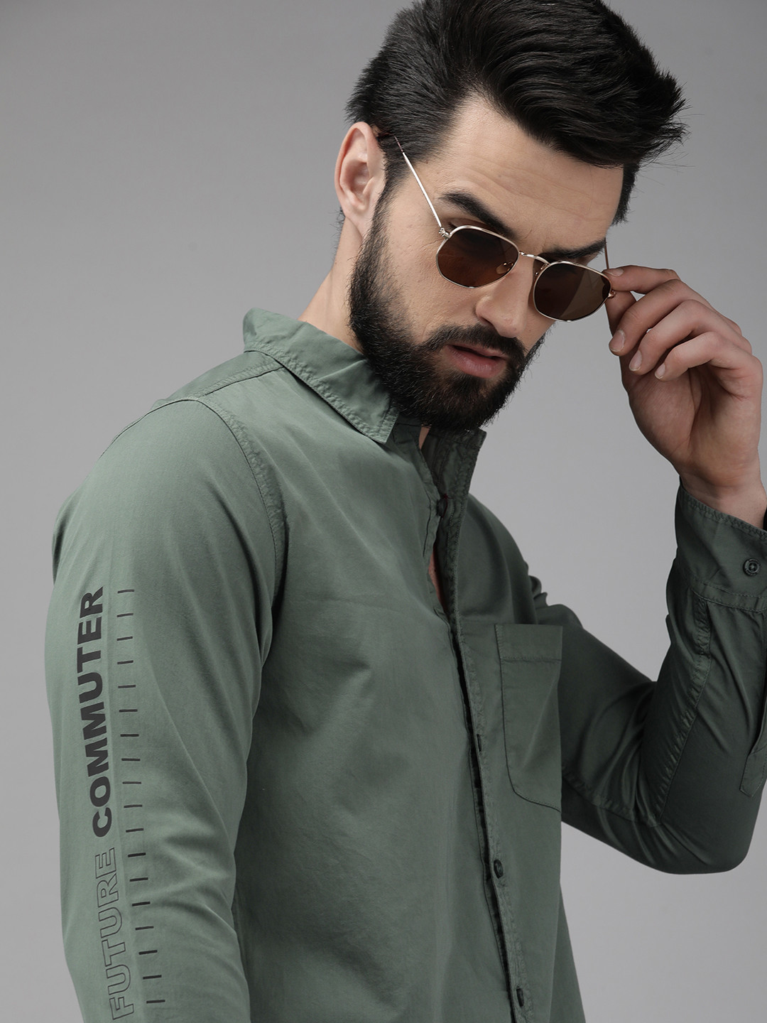 

Roadster Men Teal Pure Cotton Printed Long Sleeves Casual Shirt